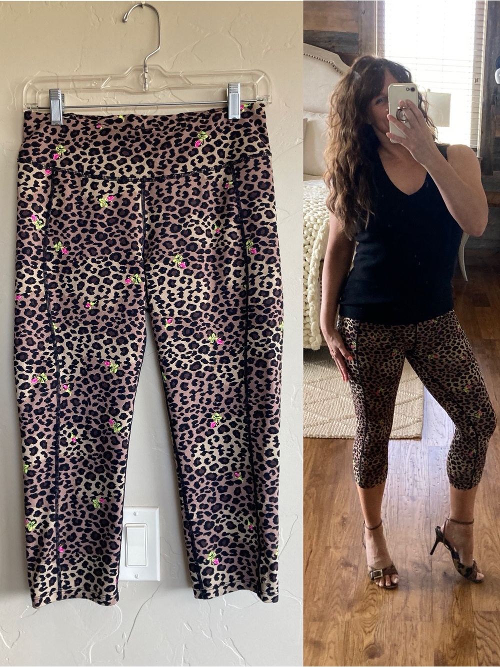 Y2K Betsy Johnson Leopard Animal Print Capri Cropped Leggings